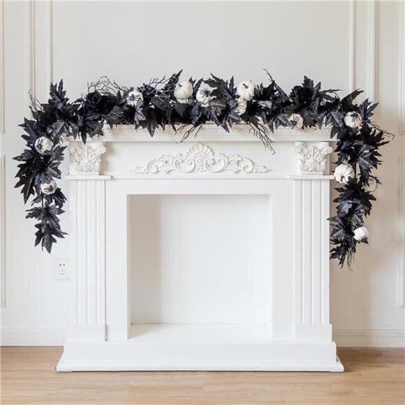 New 6FT Black Maples Leaf Garland, Halloween Fall Leaf Garland Artificial - Picture 1 of 8
